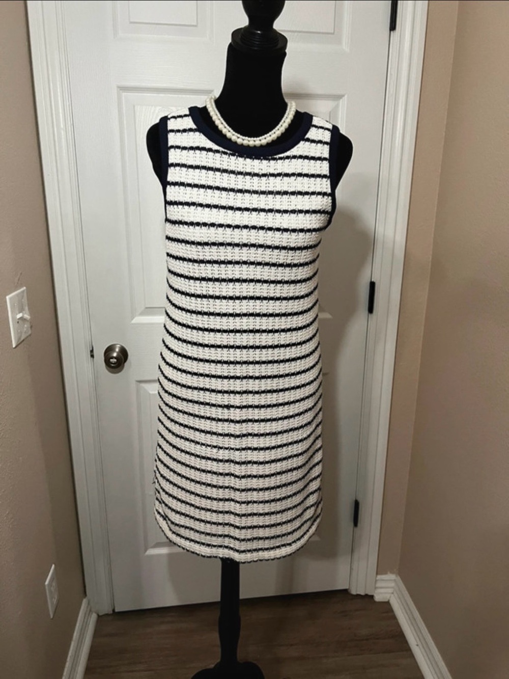 J. Crew Navy and White Striped Sleeveless Knit Mini Dress